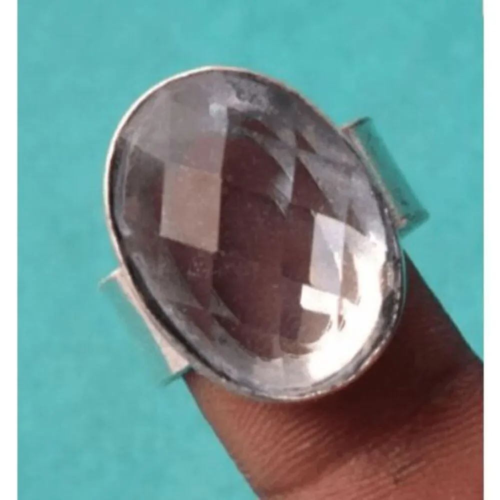 Oval Grey Glass Crystal Ring - Size 7.5